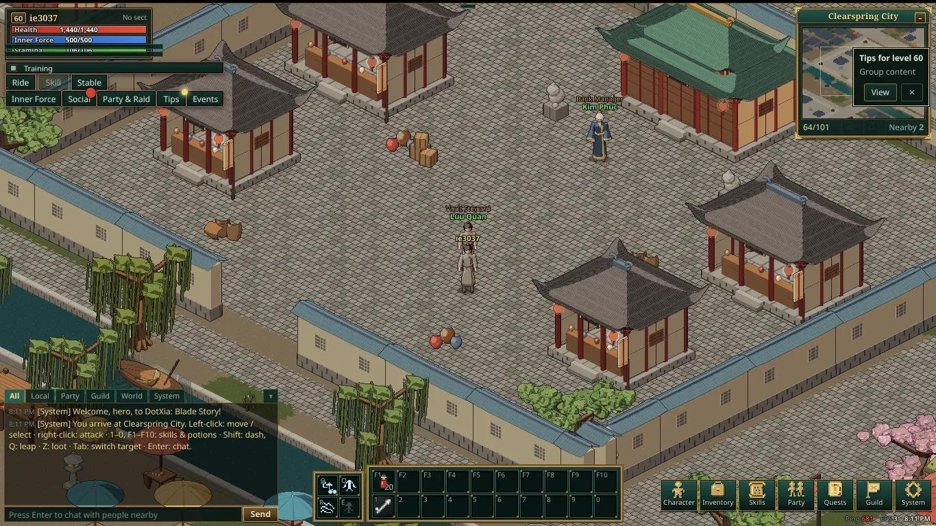 The in-game HUD showing health bars, skills and the minimap